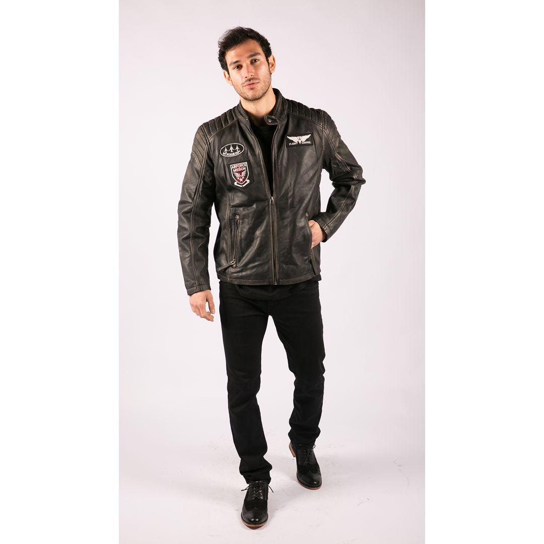 Mens Real Leather Washed Biker Airforce Jacket Distressed Casual Fit Retro Vintage - Knighthood Store