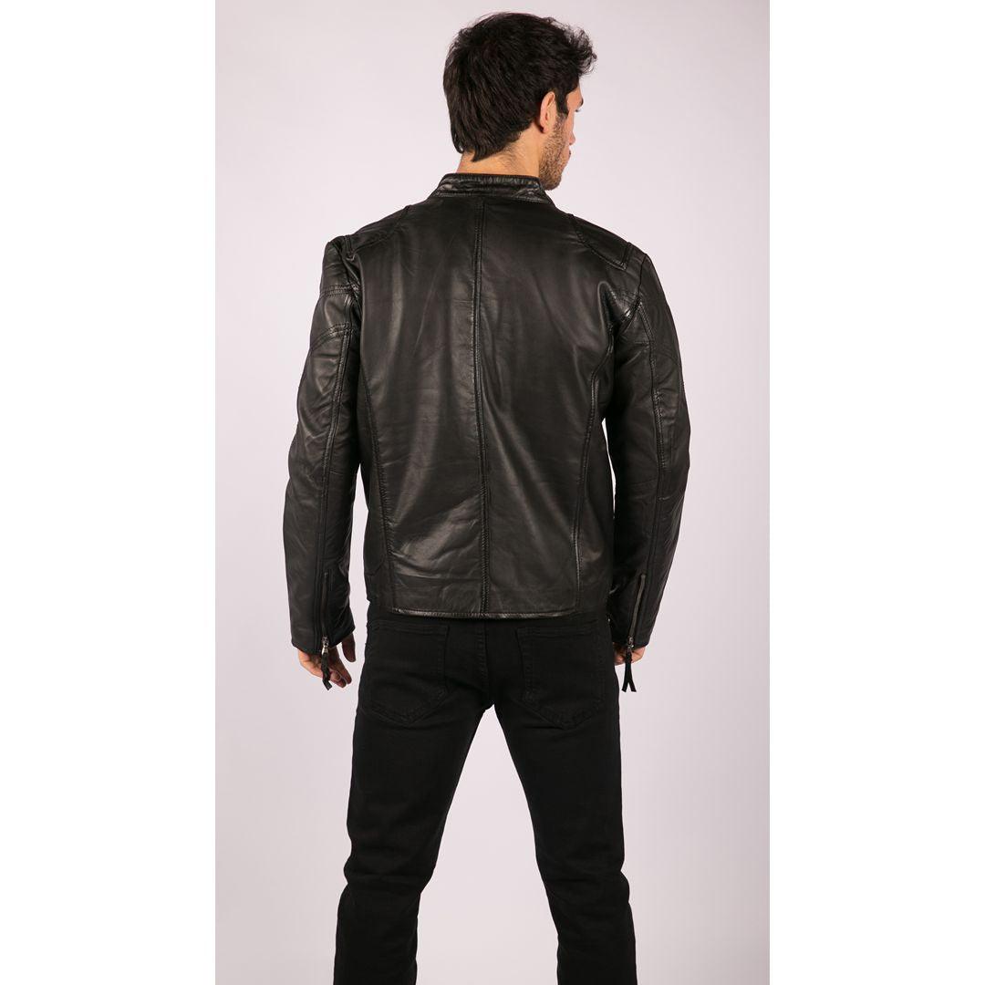 Mens Real Leather Jacket Biker Style Vintage Black Zipped Pockets Casual Fitted - Knighthood Store