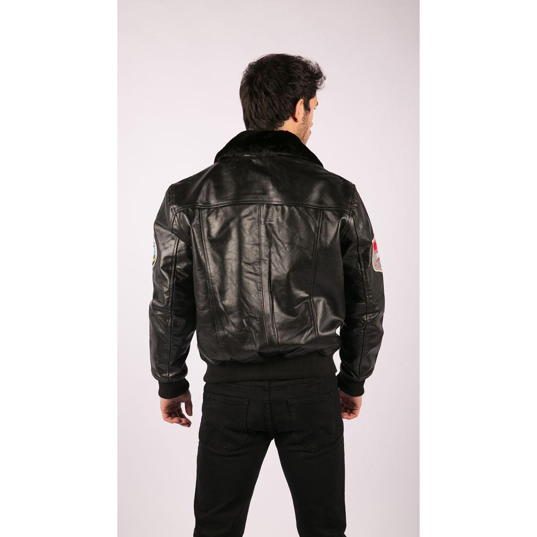 Mens Real Leather US Aviator Air Force Pilot Flying Bomber Jacket Black Fur Collar - Knighthood Store