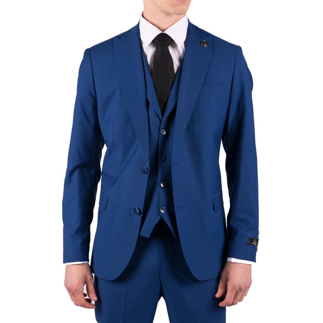Mens 3 Piece Royal Blue Tailored Fit Suit Best Man Groom Prom Wedding Classic - Knighthood Store