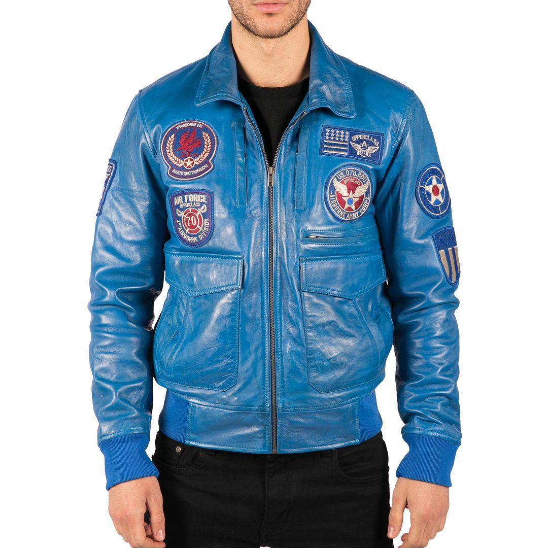 Mens Real Leather Black Bomber Badge Air Force Pilot Flying Jacket - Knighthood Store