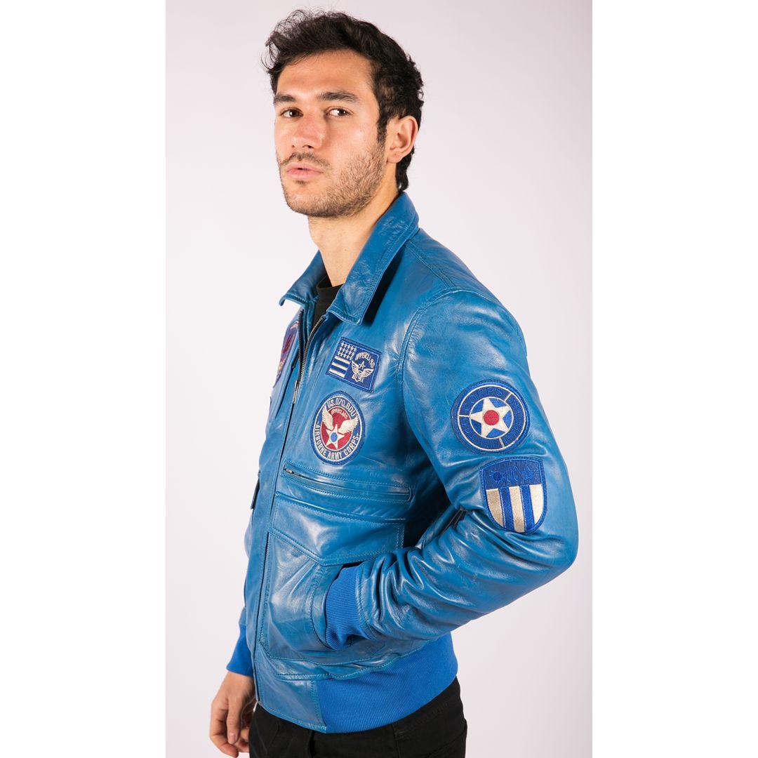 Mens Real Leather Black Bomber Badge Air Force Pilot Flying Jacket - Knighthood Store