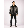 Mens Real Leather Black Aviator Fur Collar Pilot Jacket Slim Fit Bomber - Knighthood Store