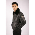 Mens Real Leather Black Aviator Fur Collar Pilot Jacket Slim Fit Bomber - Knighthood Store