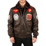 Mens Real Leather US Aviator Air Force Pilot Flying Bomber Jacket Brown Fur Collar - Knighthood Store