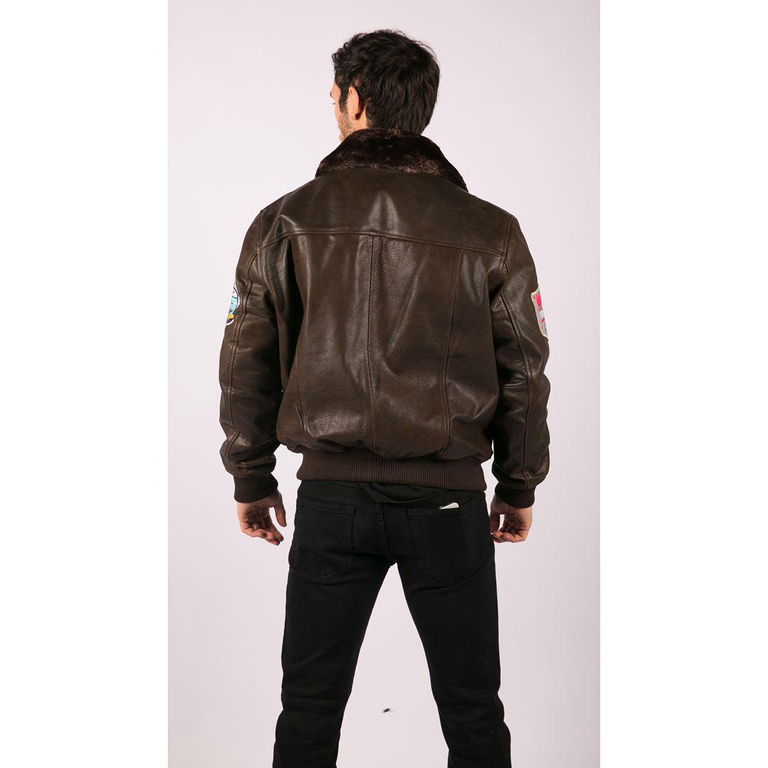 Mens Real Leather US Aviator Air Force Pilot Flying Bomber Jacket Brown Fur Collar - Knighthood Store