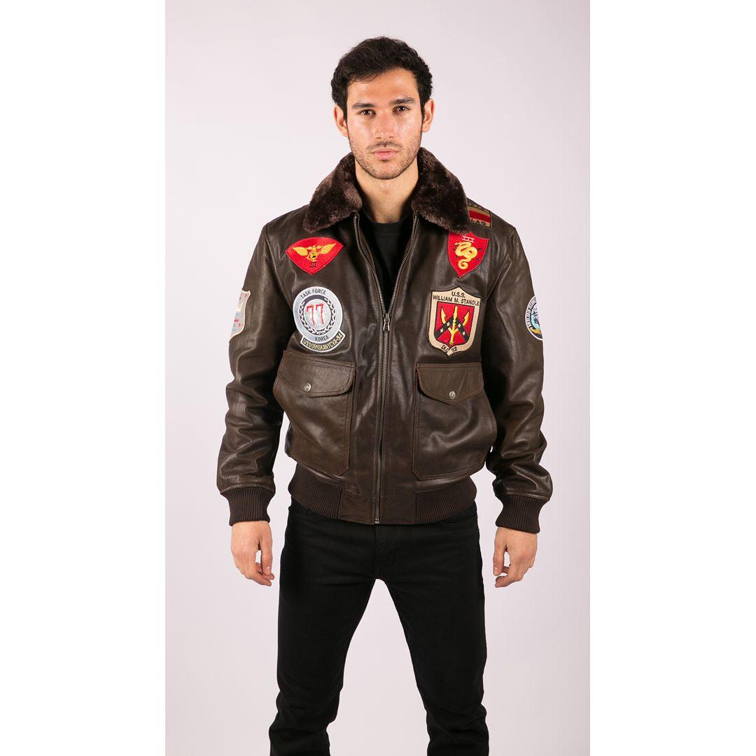 Mens Real Leather US Aviator Air Force Pilot Flying Bomber Jacket Brown Fur Collar - Knighthood Store