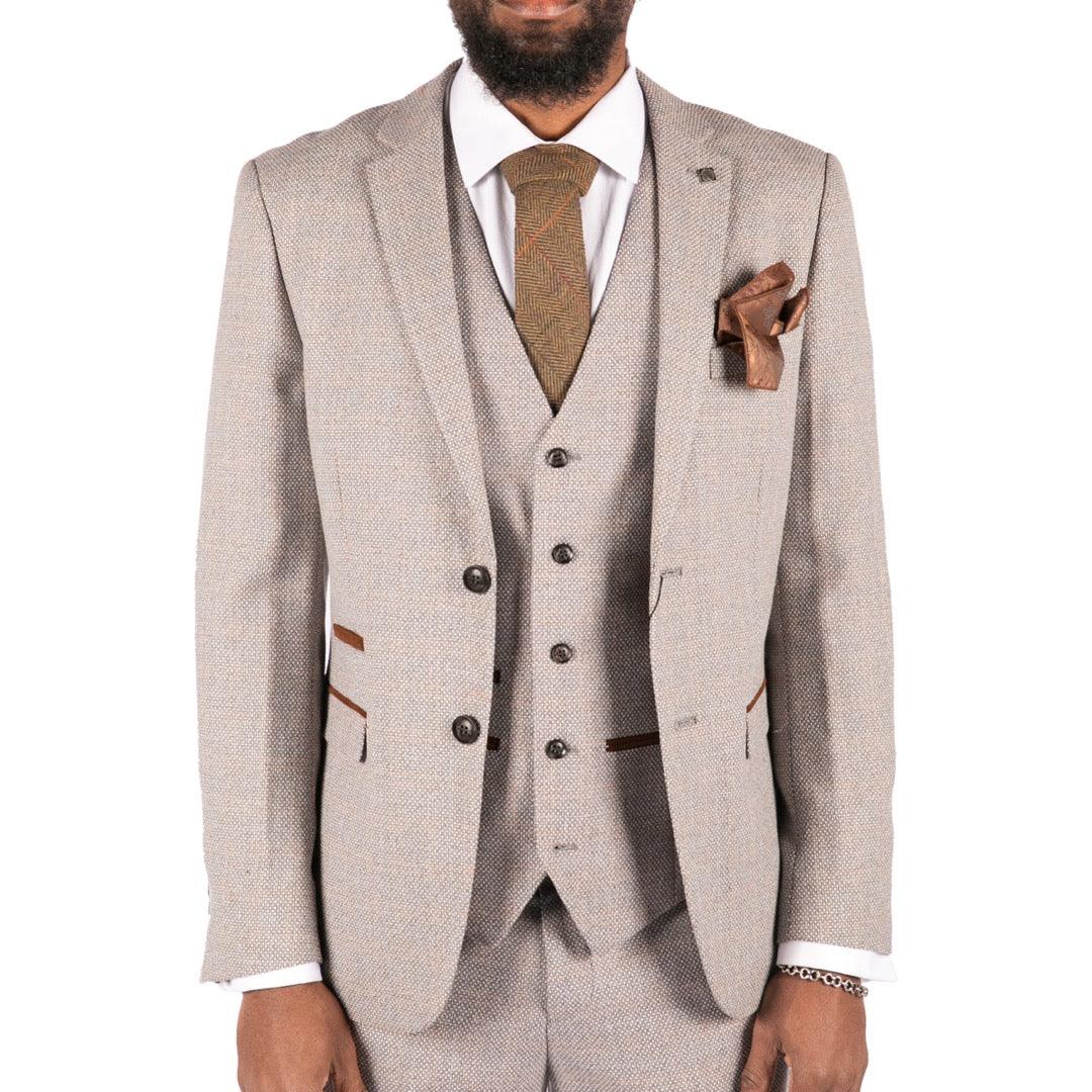 Mens 3 Piece Cream Suit Tweed Check Vintage Retro Tailored Fit 1920s - Knighthood Store