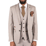 Mens 3 Piece Cream Suit Tweed Check Vintage Retro Tailored Fit 1920s - Knighthood Store