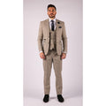 Mens Beige Navy Check Suit Vintage Classic Prince Of Wales Tailored Fit Wedding - Knighthood Store