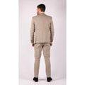 Mens Beige Navy Check Suit Vintage Classic Prince Of Wales Tailored Fit Wedding - Knighthood Store