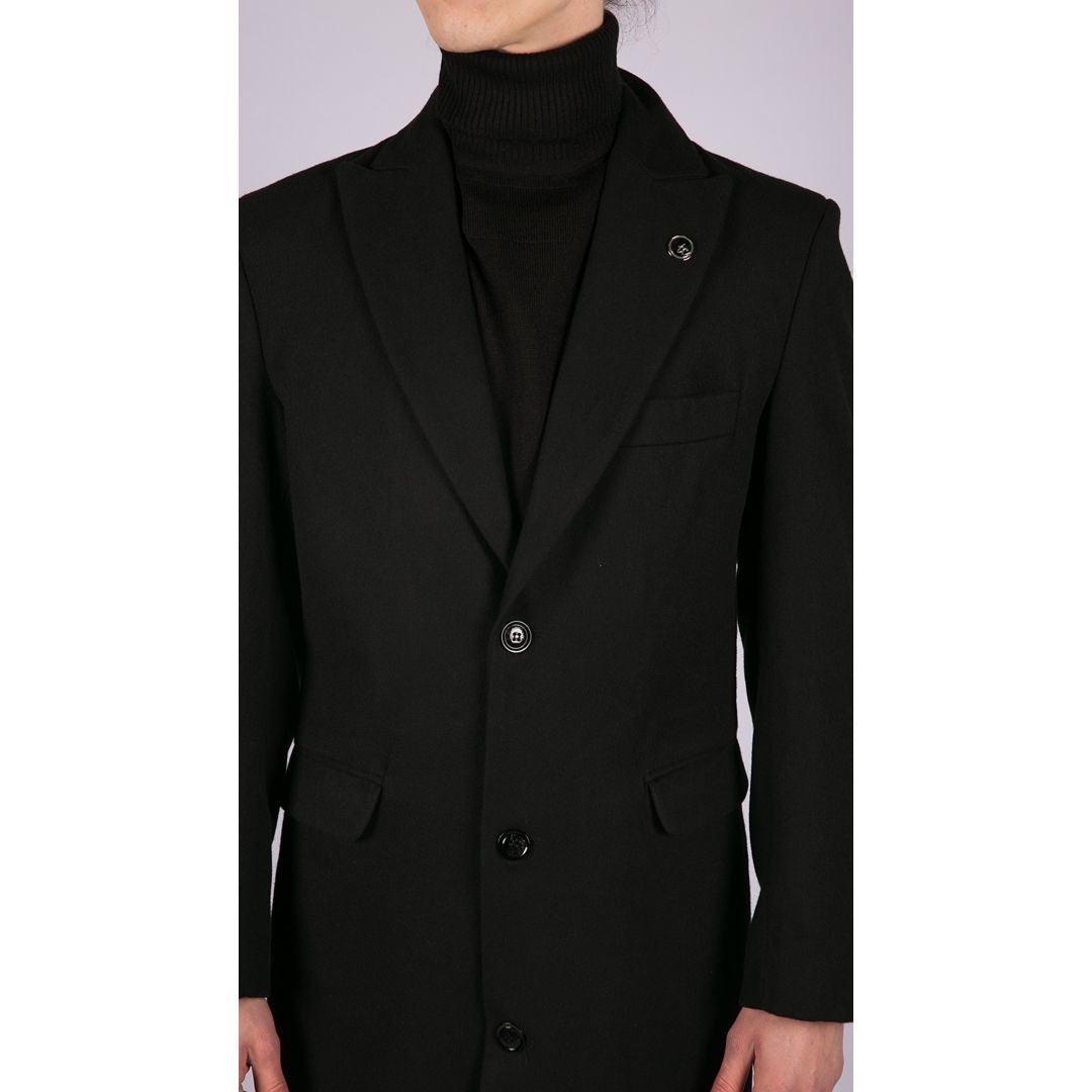 Mens Full Length Overcoat Mac Jacket Wool Feel Charcoal Black 1920s Blinders - Knighthood Store