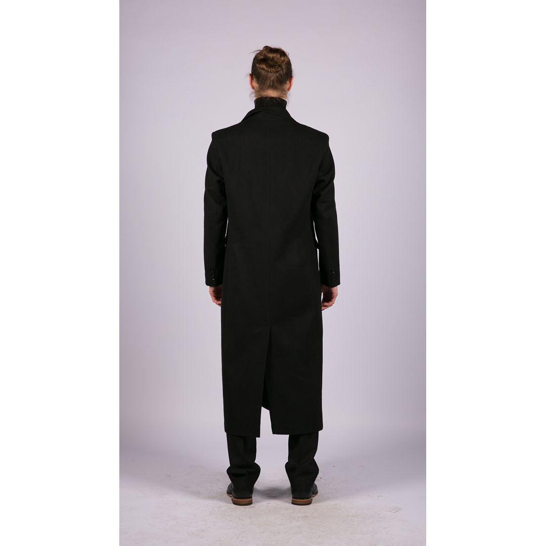 Mens Full Length Overcoat Mac Jacket Wool Feel Charcoal Black 1920s Blinders - Knighthood Store