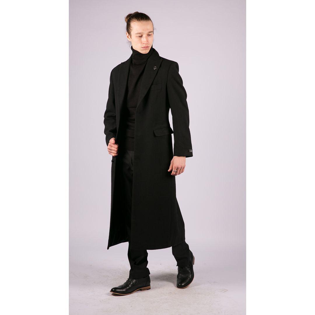 Mens Full Length Overcoat Mac Jacket Wool Feel Charcoal Black 1920s Blinders - Knighthood Store