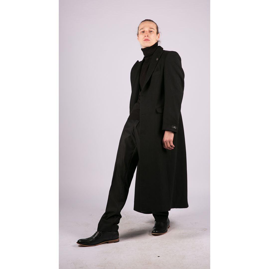 Mens Full Length Overcoat Mac Jacket Wool Feel Charcoal Black 1920s Blinders - Knighthood Store