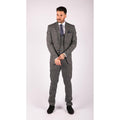 Mens 3 Piece Tailored Fit Suit Check Grey Blue Double Breasted Vintage Wedding - Knighthood Store