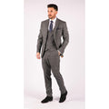 Mens 3 Piece Tailored Fit Suit Check Grey Blue Double Breasted Vintage Wedding - Knighthood Store