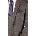 Mens 3 Piece Tailored Fit Suit Check Grey Blue Double Breasted Vintage Wedding - Knighthood Store