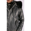 Mens Real Fur Hood Bomber Leather Jacket Black Puffer Padded - Knighthood Store