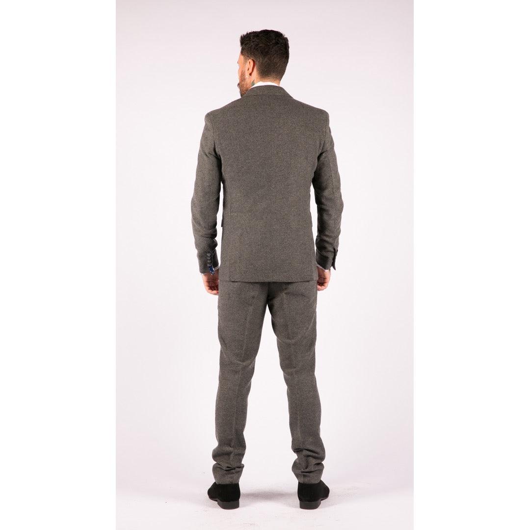 Mens 3 Piece Wool Suit Herringbone Tweed Dark Grey Formal Classic 1920s Wedding - Knighthood Store