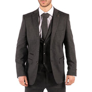 Mens Grey Black 3 Piece Tweed Suit Herringbone Wool Vintage Retro - Knighthood Store