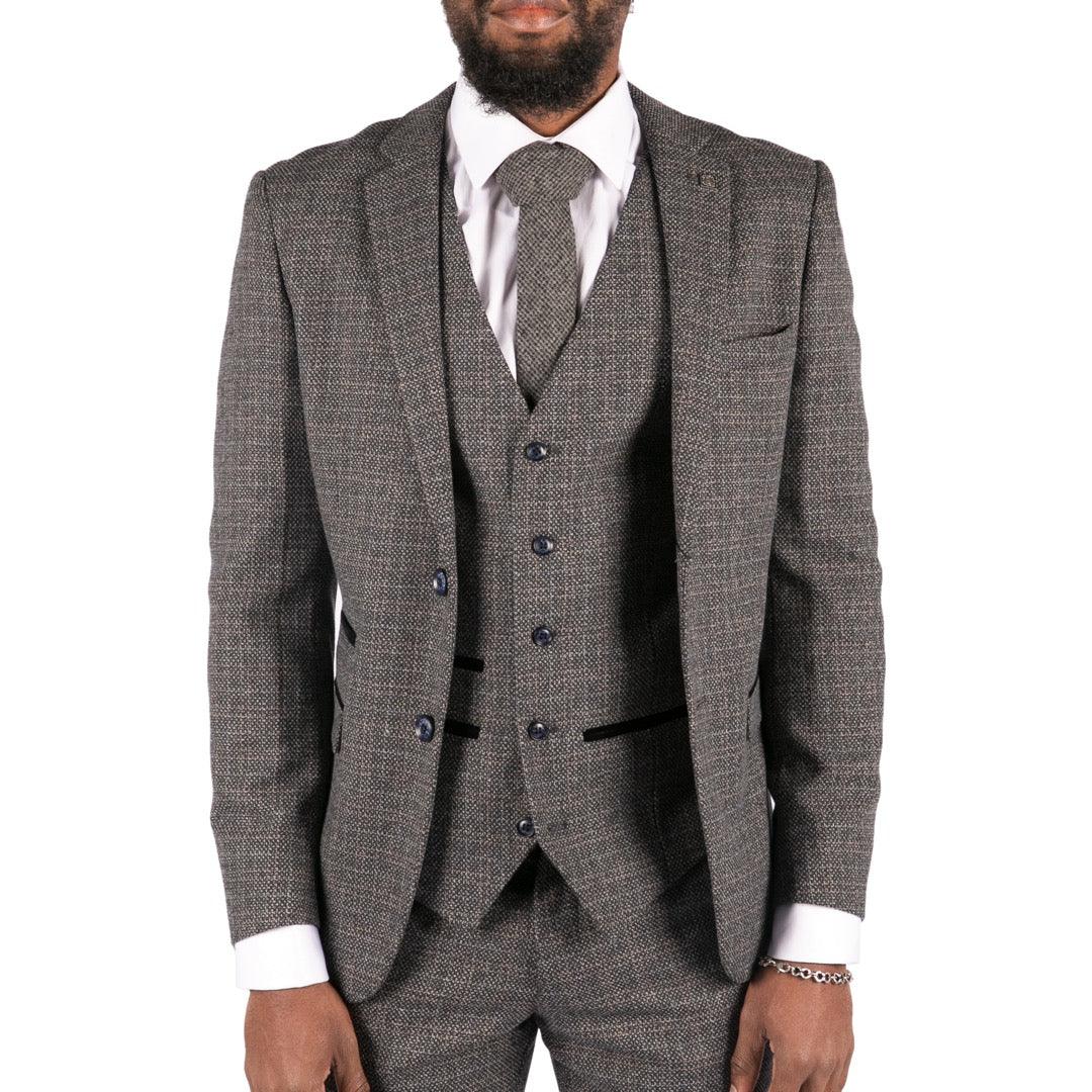Mens 3 Piece Suit Tweed Check Vintage Retro Tailored Fit 1920s - Knighthood Store