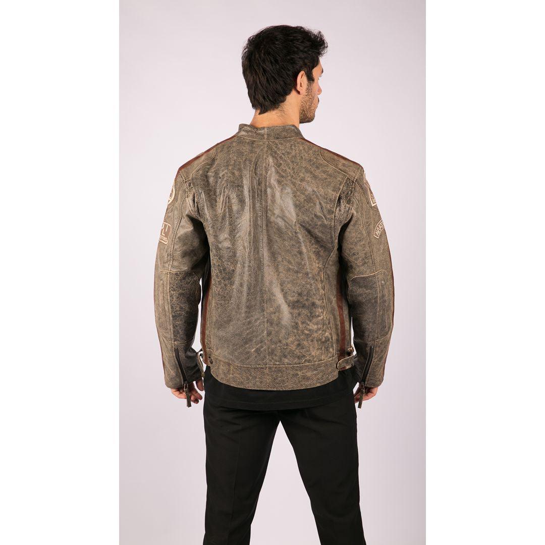 Mens Classic Retro Biker Racer Real Leather Jacket Desert Brown Grey Casual - Knighthood Store