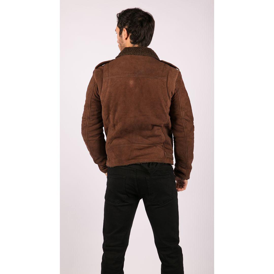 Mens Black Brown Cross Zip Real Leather Biker Jacket Fleece Lined Fitted Smart Casual - Knighthood Store