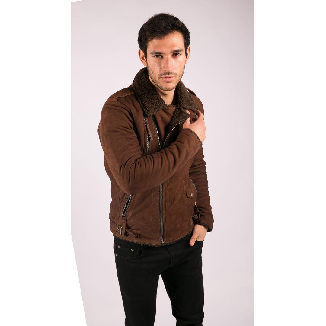 Mens Black Brown Cross Zip Real Leather Biker Jacket Fleece Lined Fitted Smart Casual - Knighthood Store