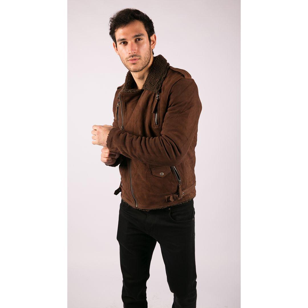 Mens Black Brown Cross Zip Real Leather Biker Jacket Fleece Lined Fitted Smart Casual - Knighthood Store