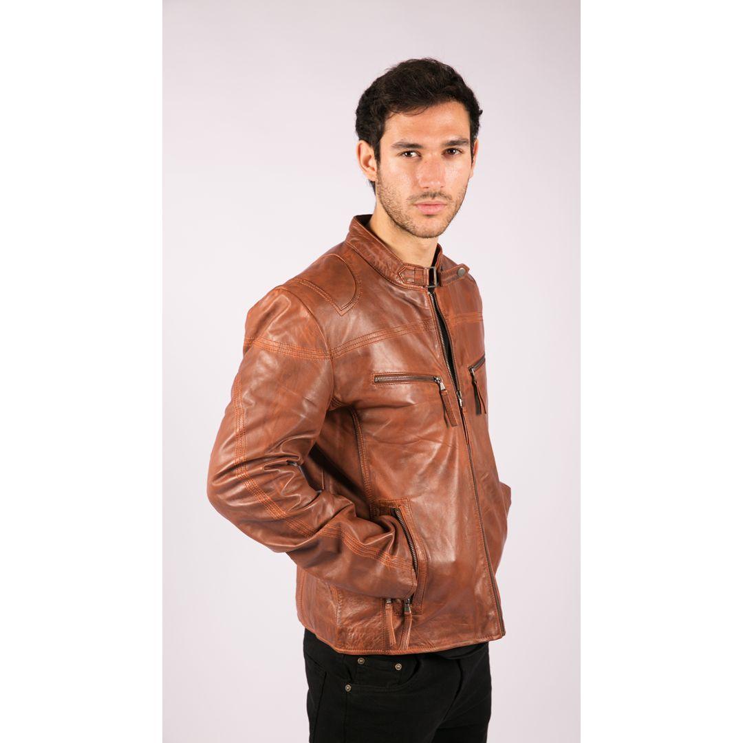 Mens Real Leather Jacket Biker Style Vintage Black Zipped Pockets Casual Fitted - Knighthood Store