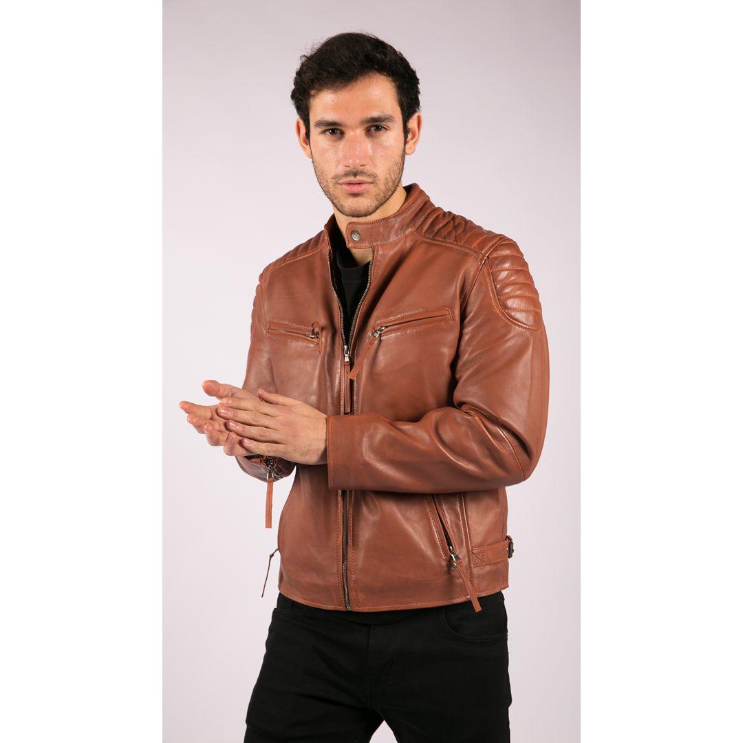 Mens Blue Grey Real Leather Designer Zipped Biker Jacket Washed Casual Vintage - Knighthood Store