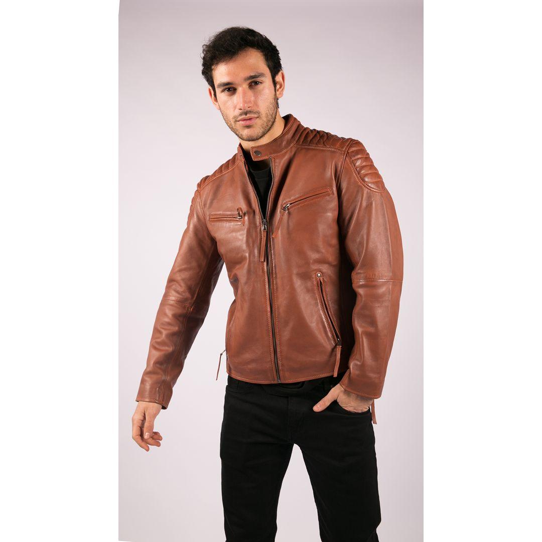 Mens Blue Grey Real Leather Designer Zipped Biker Jacket Washed Casual Vintage - Knighthood Store