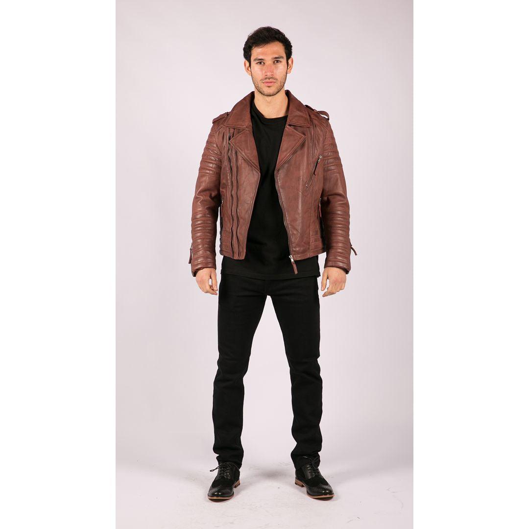 Mens Cross Zip Vintage Retro Biker Jacket Black Real Leather Urban Slim Fit - Knighthood Store
