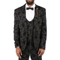 Mens Black 3 Piece Suit Paisley Velvet Wedding Grrom Best Man Tailored Fit - Knighthood Store