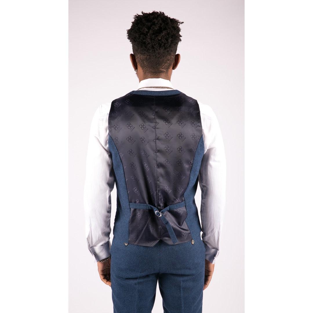 Mens 3 Piece Wool Suit Blue Tweed Vintage 1920s Classic 4 Pocket Waistcoat - Knighthood Store