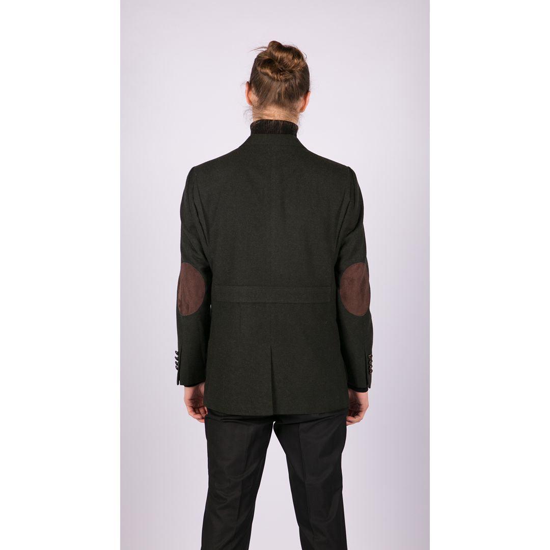 Mens Wool Tweed Shooting Jacket Hunting Blazer Smart Casual Elbow Patch Olive - Knighthood Store