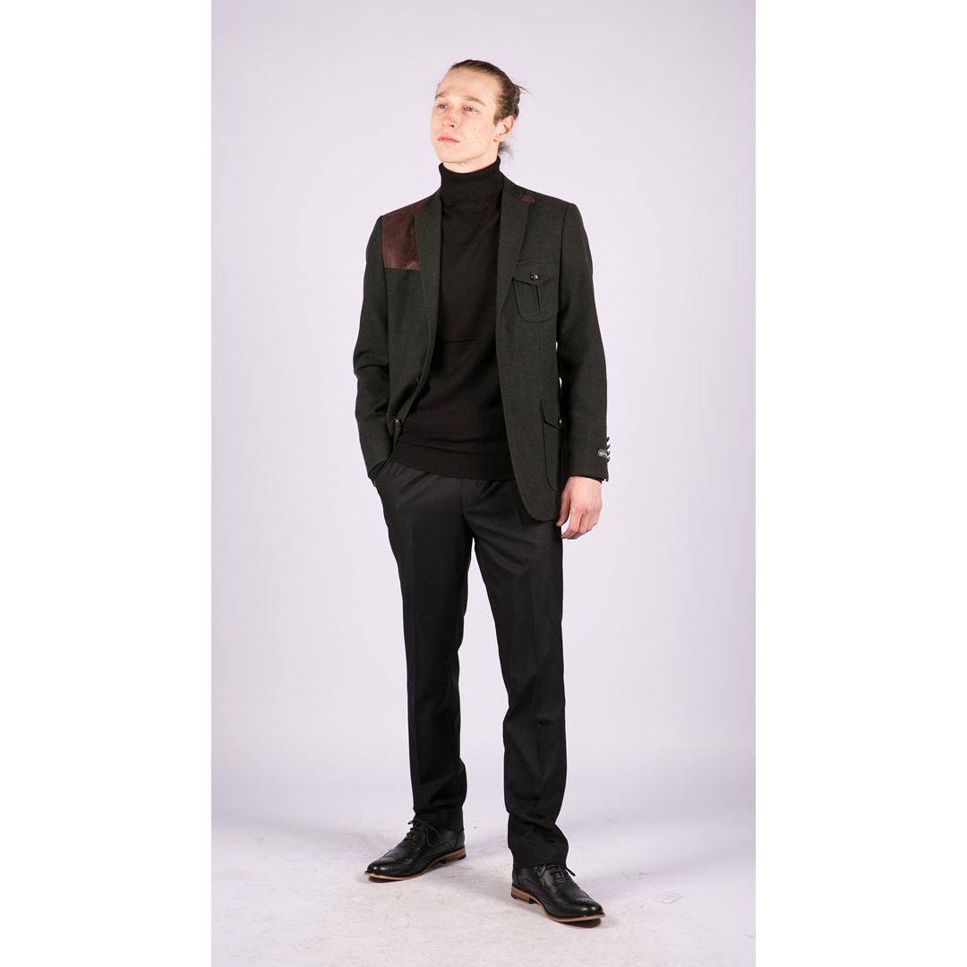 Mens Wool Tweed Shooting Jacket Hunting Blazer Smart Casual Elbow Patch Olive - Knighthood Store