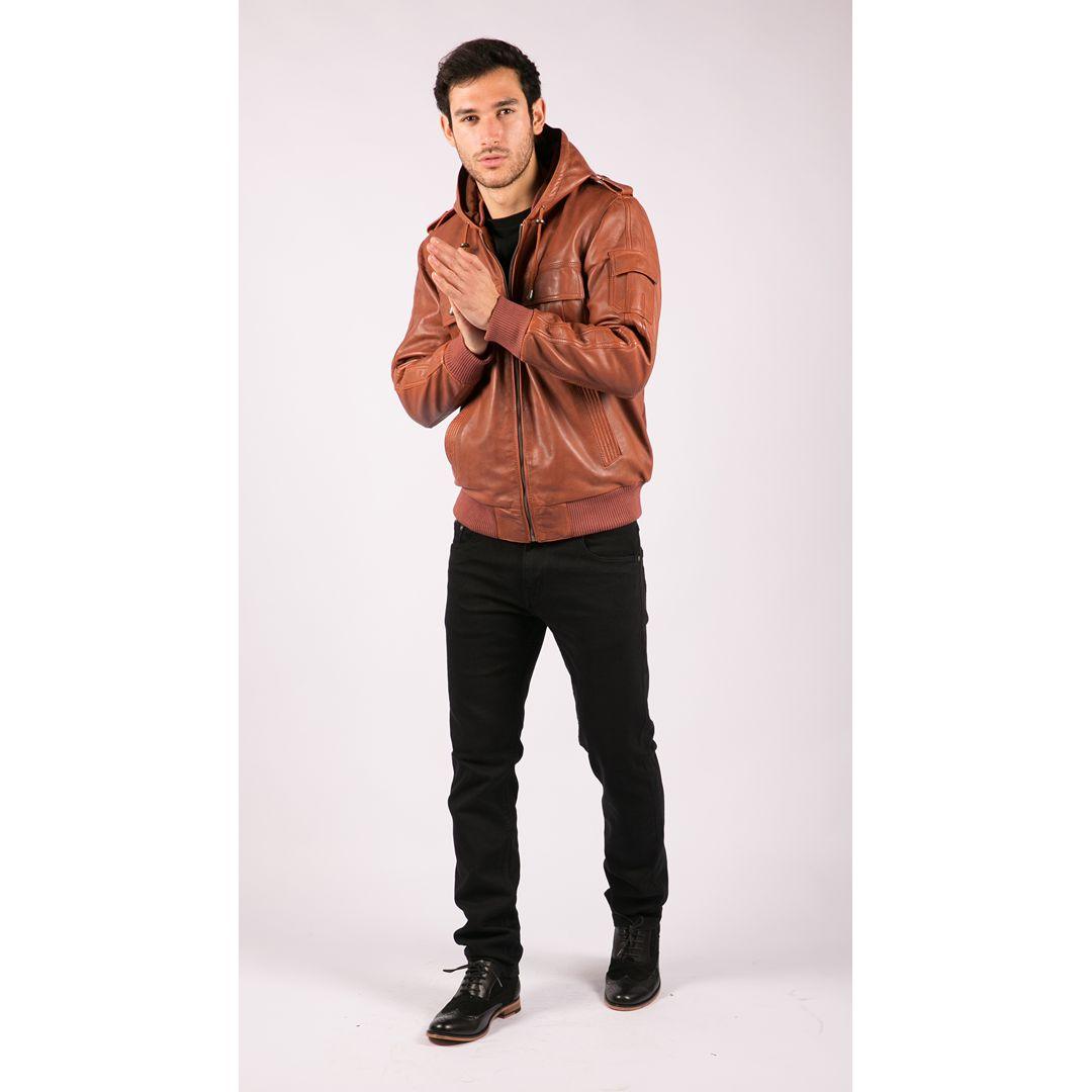 Mens Real Leather Hood Bomber Jacket Tan Timber Brown Washed Vintage Quilted - Knighthood Store