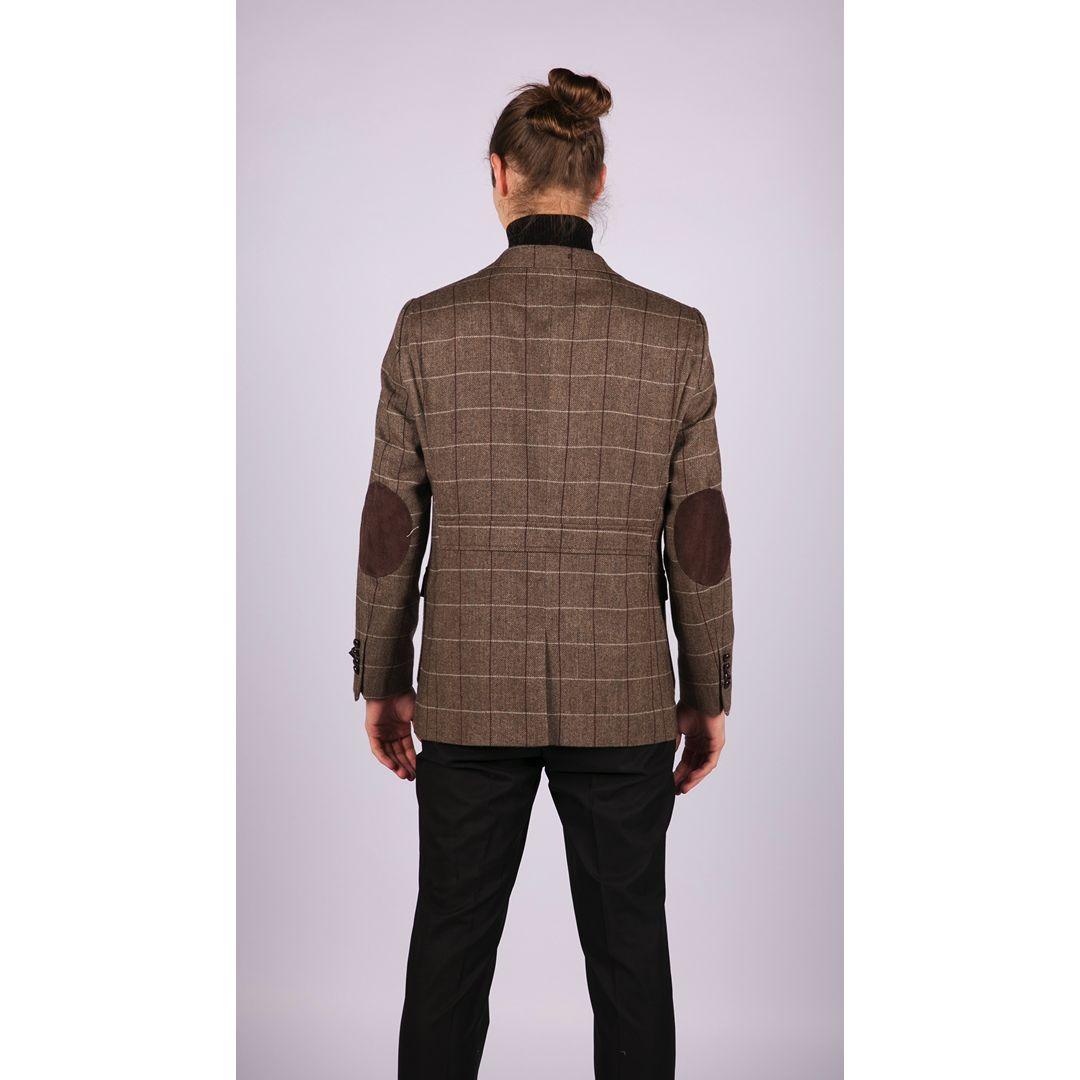 Mens Wool Tweed Shooting Jacket Check Hunting Herringbone Blazer Oak Elbow Patch - Knighthood Store