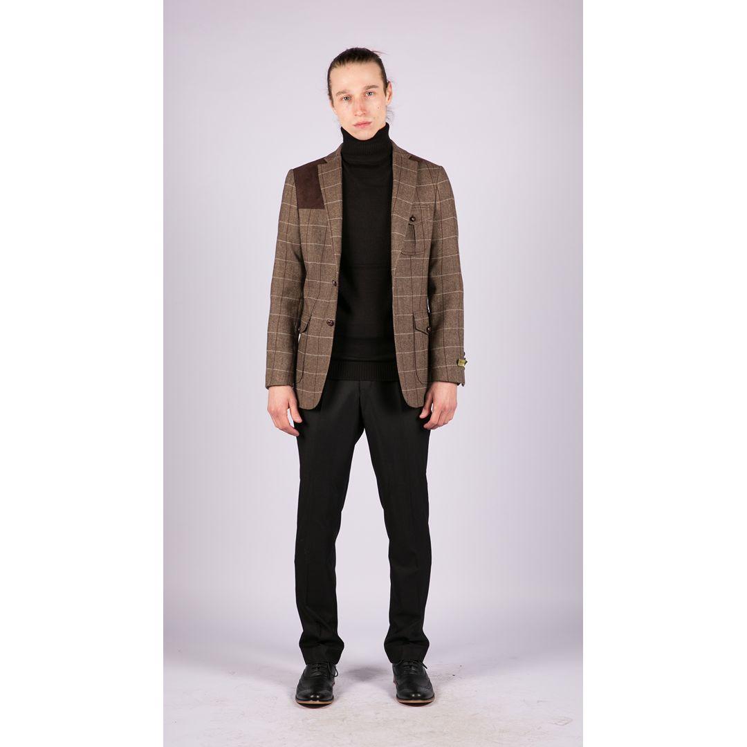 Mens Wool Tweed Shooting Jacket Check Hunting Herringbone Blazer Oak Elbow Patch - Knighthood Store