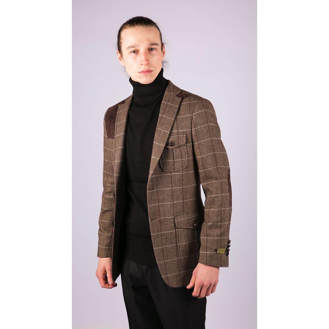 Mens Wool Tweed Shooting Jacket Check Hunting Herringbone Blazer Oak Elbow Patch - Knighthood Store