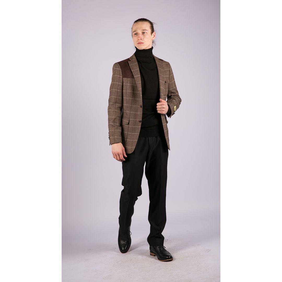 Mens Wool Tweed Shooting Jacket Check Hunting Herringbone Blazer Oak Elbow Patch - Knighthood Store