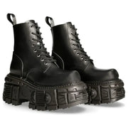 New Rock M-MILI084N-S5 Unisex Black Leather Platform Boots
