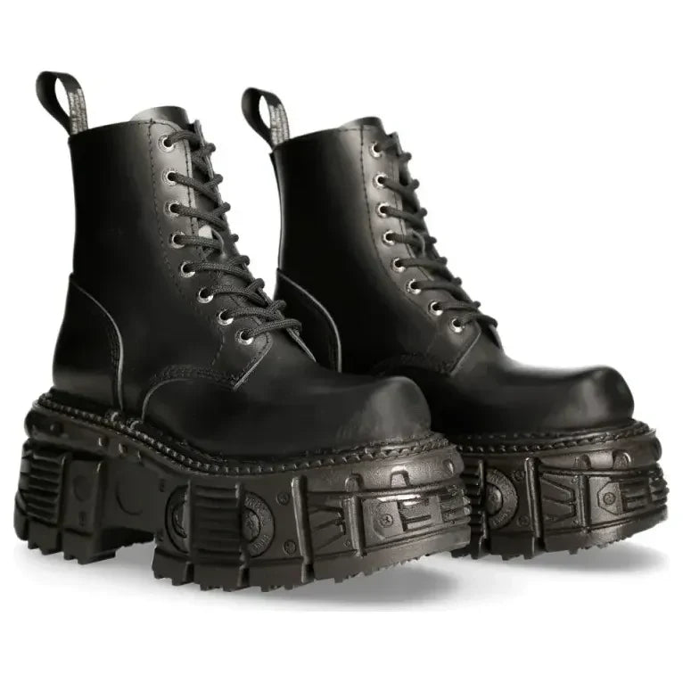 New Rock M-MILI084N-S5 Unisex Black Leather Platform Boots