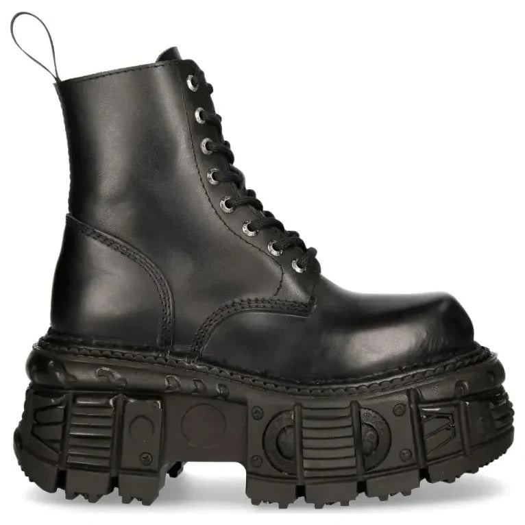New Rock M-MILI084N-S5 Unisex Black Leather Platform Boots
