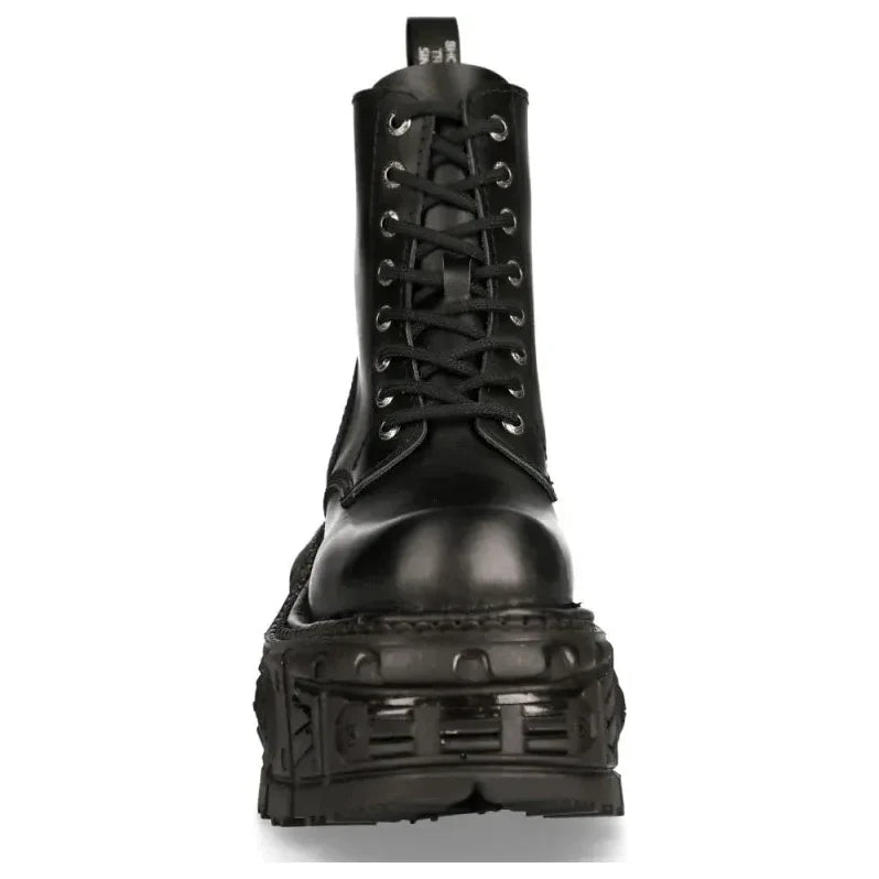 New Rock M-MILI084N-S5 Unisex Black Leather Platform Boots