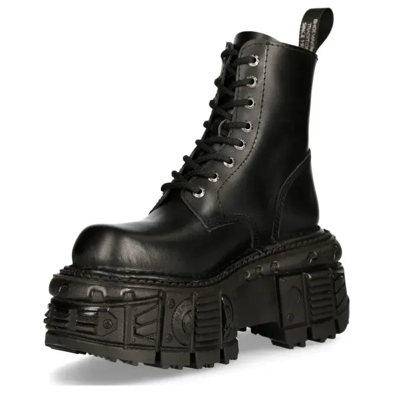 New Rock M-MILI084N-S5 Unisex Black Leather Platform Boots