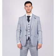 Mens 3 Piece Suit Light Blue Summer Linen Tailored Fit Wedding Prom Classic - Knighthood Store