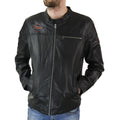 Mens Black Distressed Biker Zip Racing Jacket Badge Nehru Vintage Retro Motorcycle - Knighthood Store